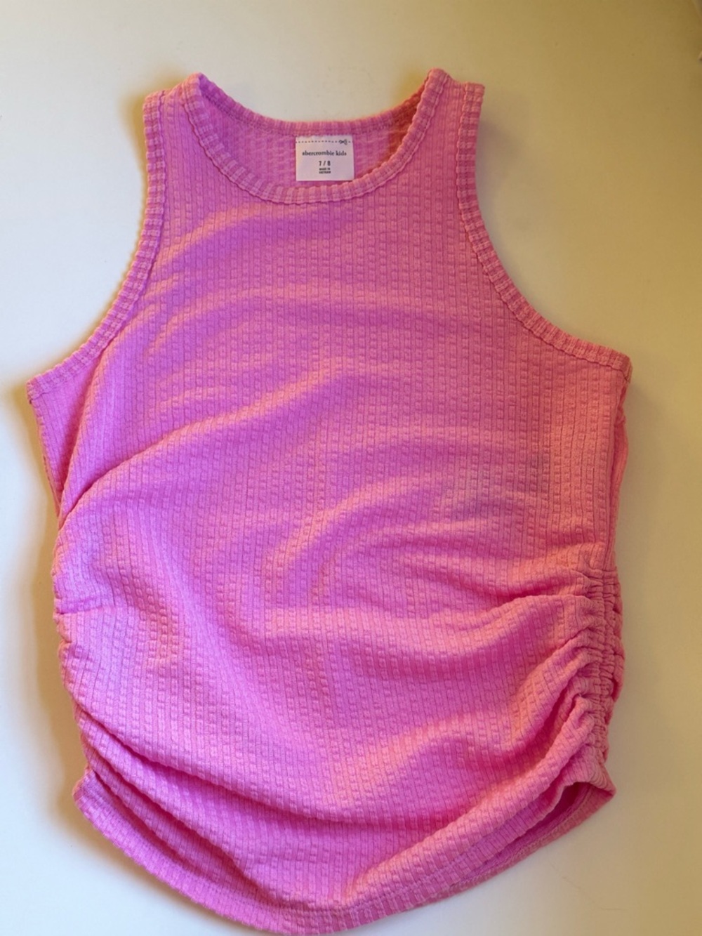 abercrombie kids Pink Ribbed Tank with Side ruching -size 7/8